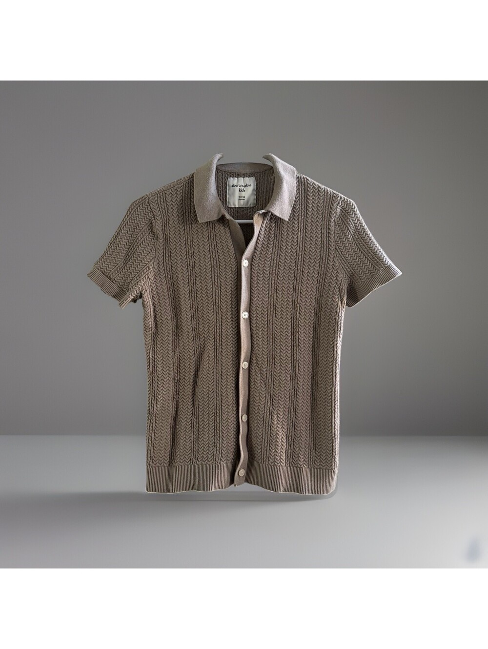 Abercrombie Kids 13/14 Taupe Knit Polo Sweater Button Front Youth Shirt